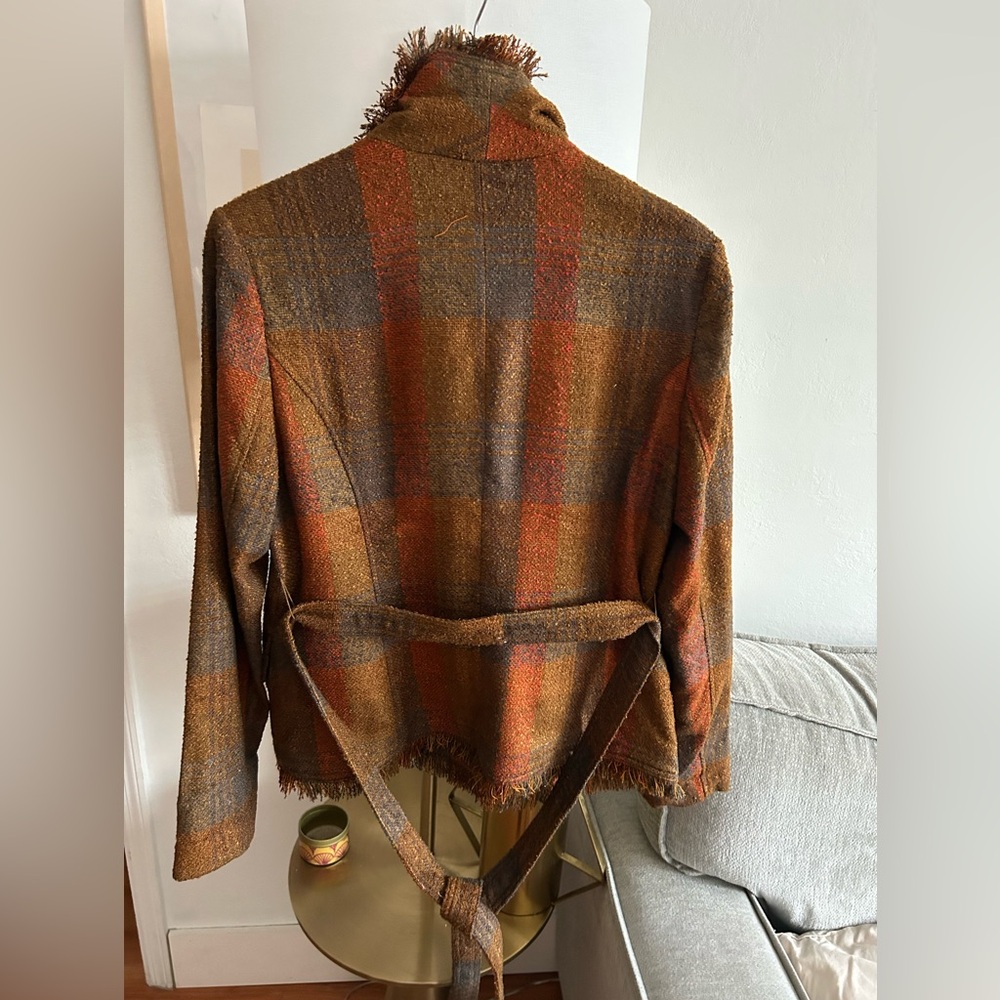 Anthropologie Cartonnier Plaid Preppy Brown Academia Fringed Tweed Blazer 14 - Picture 7 of 15